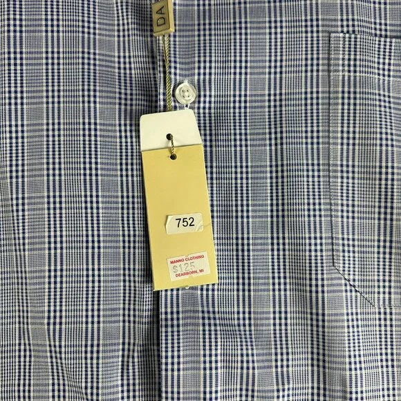 David Alexander Shirt Mens 18 Classic Fit Blue Plaid Cotton Long Sleeve NEW Easy - Picture 4 of 9